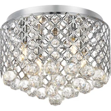 BEDROOM DINING ROOM HALLWAY KITCHEN CRYSTAL FLUSH MOUNT CHANDELIER 4 LIGHT 13"