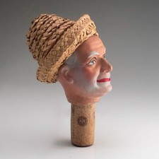 Vintage French 1950s 60s Papier Mâché Bottle Stopper Wine Cork Caricature Head