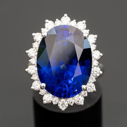 8.76 CT Oval Cut Natural Sapphire & Diamond Engagement Ring 14K White Gold Sz 7