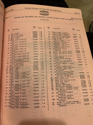 1942 Plymouth P14 passenger car Parts List issued July, 1943 - Picture 3 of 12