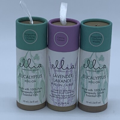 3 Ellia Open Your Senses Essential Oils Roll On 10 ml each Eucalyptus / Lavender