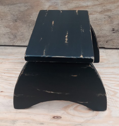 Primitive Farmhouse Large Step Stool Wooden Footstool Black Painted Step Stool - Picture 2 of 2