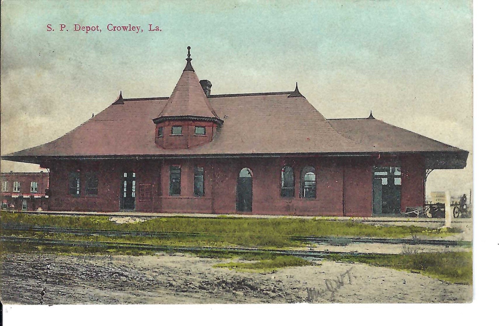 Postcard Louisiana Crowley Southern Pacific Railroad Depot Station