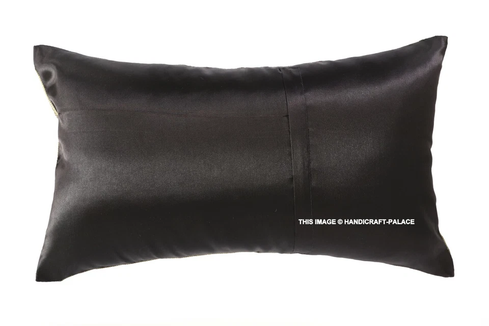 Ethnic Pillow Cover Elephant Brocade Silk Black Cushion Pillowcase Throw 12X20" - Image 4 of 4