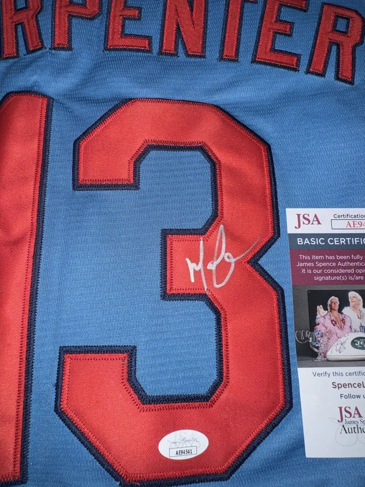 Camiseta deportiva autografiada de Matt Carpenter de los Cardenales de San Luis certificado de autenticidad de la JSA Foto 2 de 4