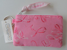 Longaberger Homestead Pink Ribbons of Hope Zip Coin Purse Case Key Ring NWT NEW