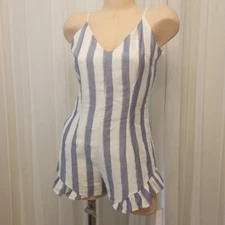 Blue and White Striped Romper by Sage Spaghetti Straps Back Zipper Size Small S