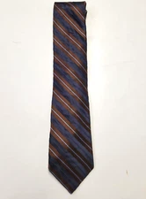 IKE BEHAR New York Men's Neck Tie 100% SILK Brown Navy Blue Striped MADE IN USA