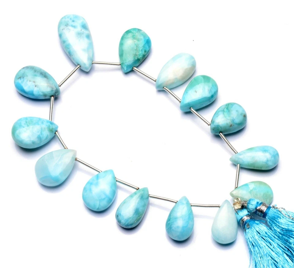 Gema Natural Larimar 15x9 a 25x12mm Tamaño Suave Forma Pera Cuentas 8" Hilo Foto 2 de 4