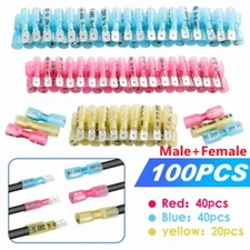 100PCS Electrical Heat Shrink Male & Female Spade Wire Connectors Terminals
