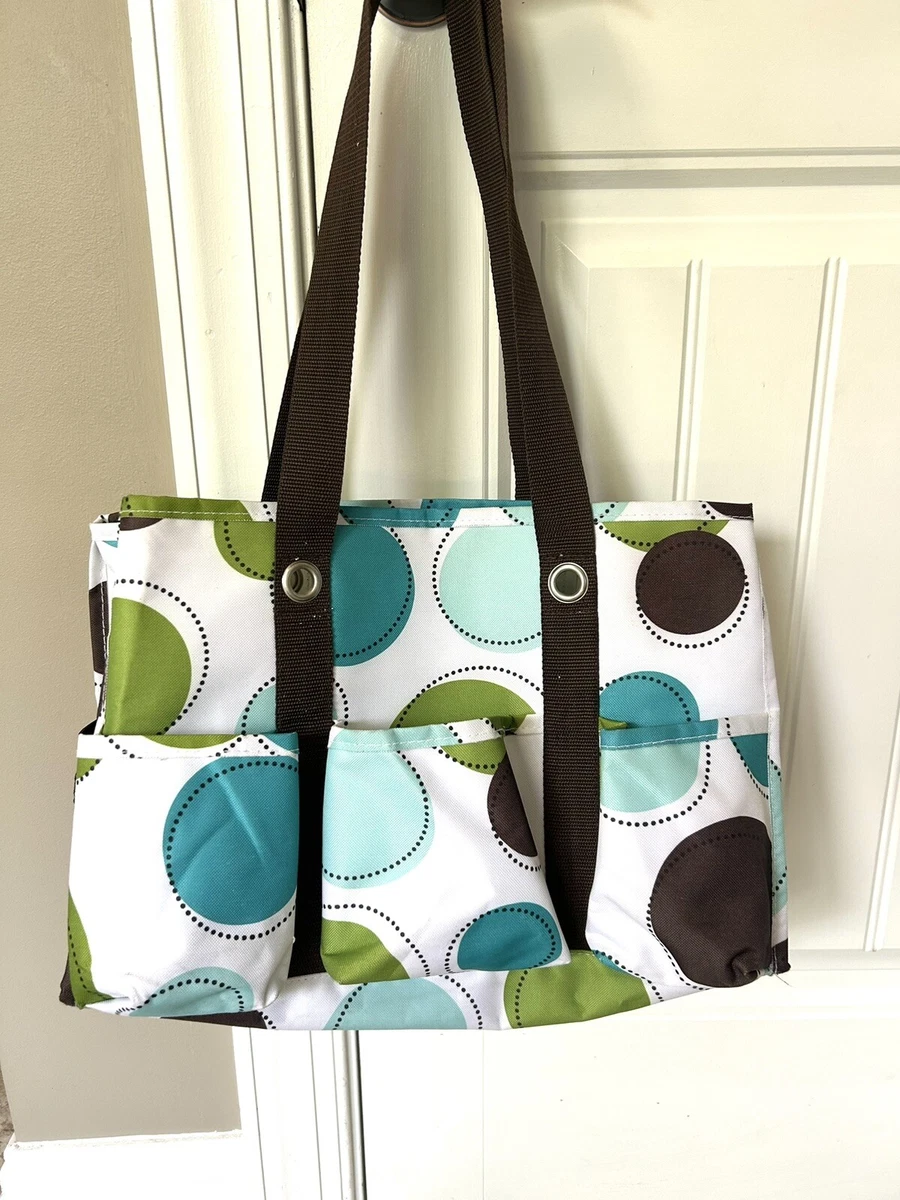 31 Thirty One Gifts Blue Green Brown Dot Organizing Utility Tote w Side  Pockets