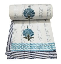 Indian Handmade Cotton Floral Twin Kantha Quilt Throw Blanket Bedspread Gudari