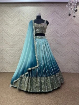 RIVAN ENTERPRISE NEW LAUNCHING FAUX GEORGETTE BLUE LEHENGA CHOLI WITH DUPATTA FOR WEDDING WEAR