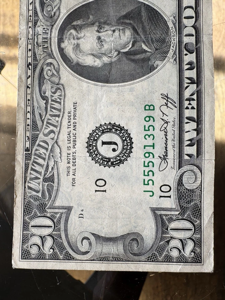 Error 1974 Series Miscut Misprint Error Jackson Twenty Dollar Bill J 55591359 B - Image 2 of 4