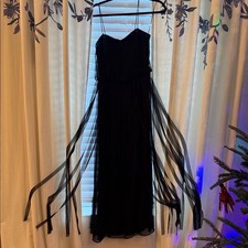 Aidan Mattox black spaghetti straps strings ribbon beaded top evening dress