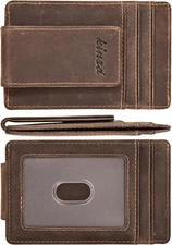 kinzd Money Clip, Front Pocket Wallet, Leather Dark Brown_Crazy Horse 