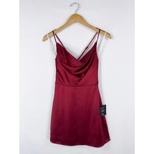Lulus Luxe Reputation Satin Cowl Neck Mini Dress Women's XS Red Sleevless