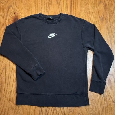 Nike Club Sweatshirt Mens Medium Black Fleece Crew Neck Center Swoosh Logo