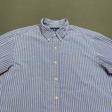 Ralph Lauren Shirt Mens Large Blue Orange Striped Classic Fit Short Sleeve Polo