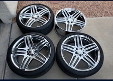 Set Of 4 20 Chrome 5-spoke Wheels Rims W 24535zr20 Tires 5 Lug Used Set Of 4 20 Chrome 5-spoke Wheels Rims W 24535zr20 Tires 5 Lug Used