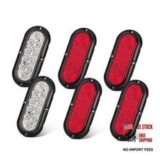 6PCS 6 Inch Oval LED Trailer Tail Lights, 4 Red  2 White 10 LED Surface Mount