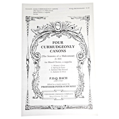 PDQ Bach Four Curmudgeonly Canons Sheet Music Mixed Chorus Full Score Comedy Vtg