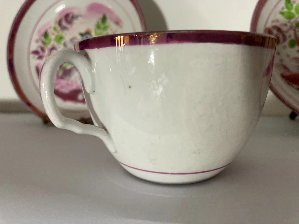 English copper lustre painted Peafowl bird porcelain cup and saucer 1810-1820 - image 4 of 4