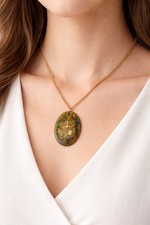 Vintage Enamel on Copper Pendant Necklace ‘Love Vs Money’ Libra Zodiac Scales