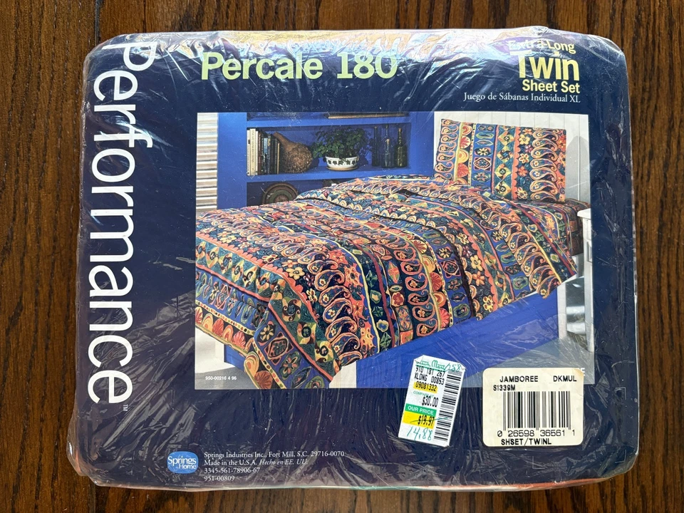 Vtg 90s Springs XL Twin Sheet Set Jamboree Colorful Abstract Percale 180 - Image 2 of 2