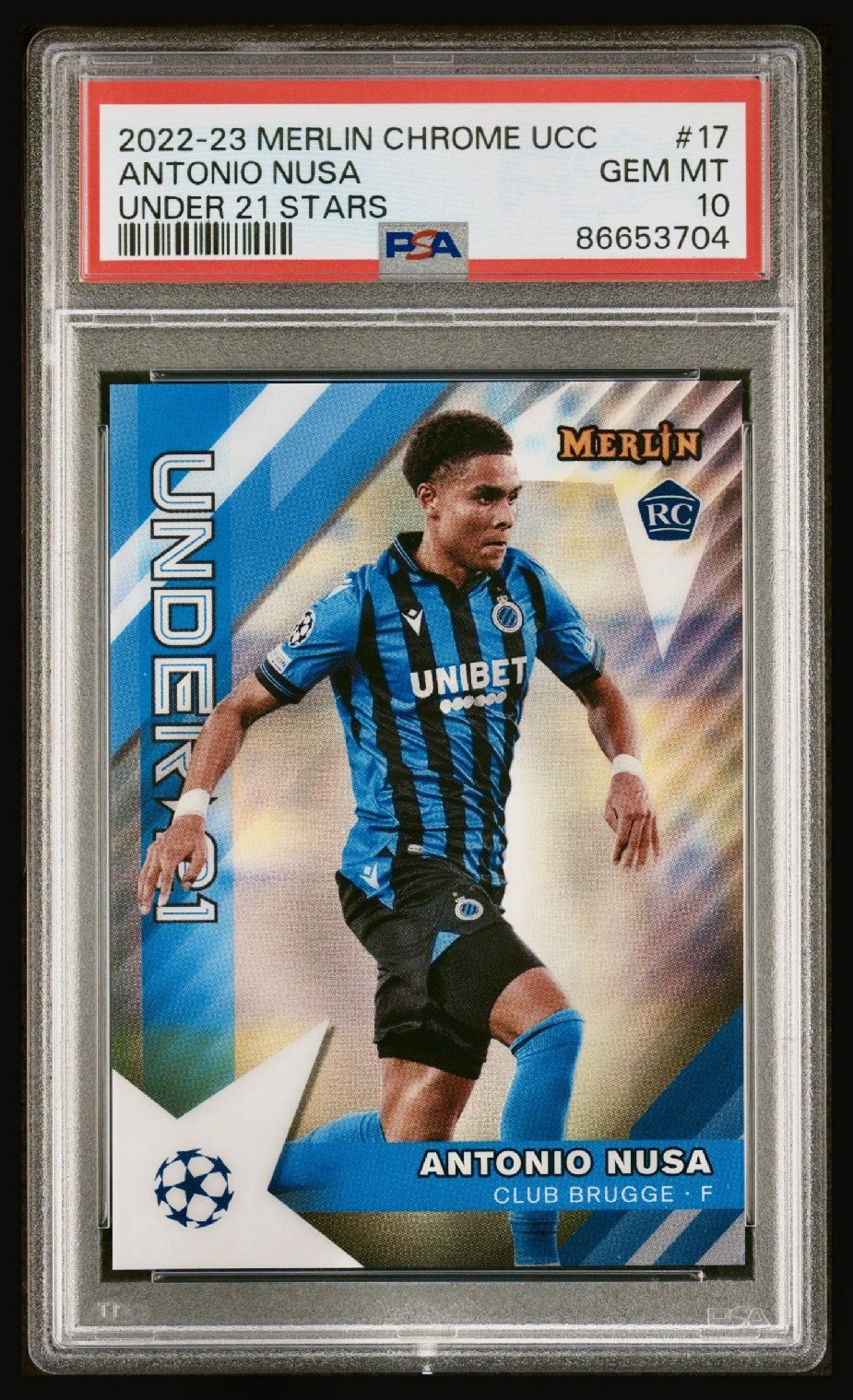 2022-23 Topps Merlin Antonio Nusa Rookie Under 21 RC PSA 10