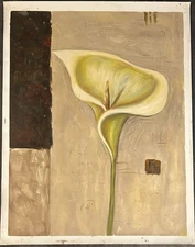 Hand-Painted Oil Painting on Canvas Paper 35x27. "Abstract Calla"
