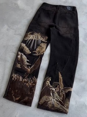 Vescartes jeans embroidered denim pants fallen angel embroidered pants