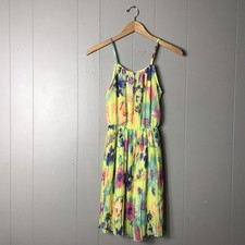 BOOHOO YELLOW FLORAL PLEATED SPAGHETTI STRAP MDI DRESS LINED WOMENS SIZE SMALL