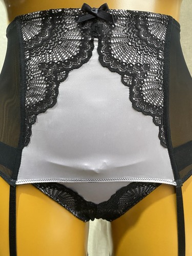 Ann Summers Waspie Straps & Höschen Set, Flieder Satin Schwarz Mesh & Spitze, UK 8? - Bild 8 von 15