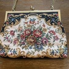 Vintage Tapestry Purse Handbag Golden Chain Top Handle Bag