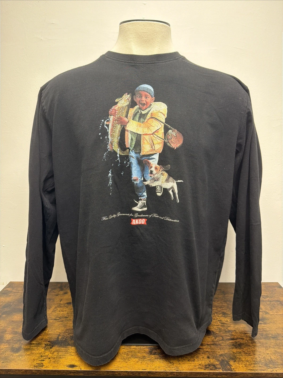 Akoo MFG Co. Long Sleeve Black T-Shirt - Fishing Graphic - 2XL XXL Camp Lodge