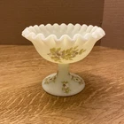 Vintage Uranium Fenton Custard Dessert Compote Glass Hand Painted Flowers Signed