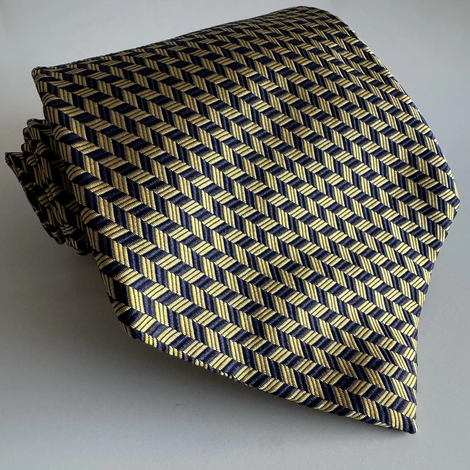 Corbata de seda Lauren Ralph Lauren azul amarillo geométrica tejida texturizada Foto 2 de 4