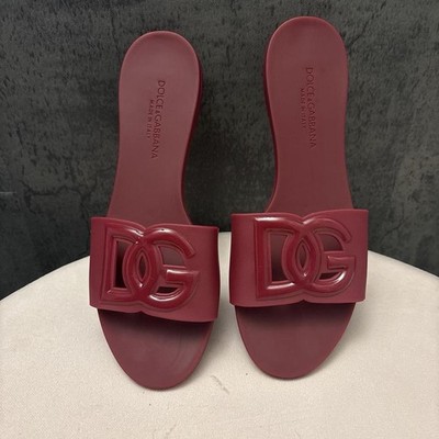 Maroon Red Dolce & Gabbana Rubber Slide Slip On Sandal Women Summer Size 8