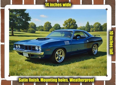 Metal Sign - 1970 Plymouth Cuda 6 Oil Painting - 14x10