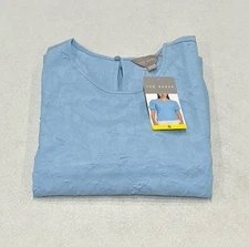 Ted Baker Women's Crewneck Elastic Smocked Short Sleeves Blouse, Blue, Size S