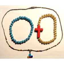 Youth Girls 3 Pc Necklace Bracelet Set Silver Native Faux Turquoise Pearl Bead