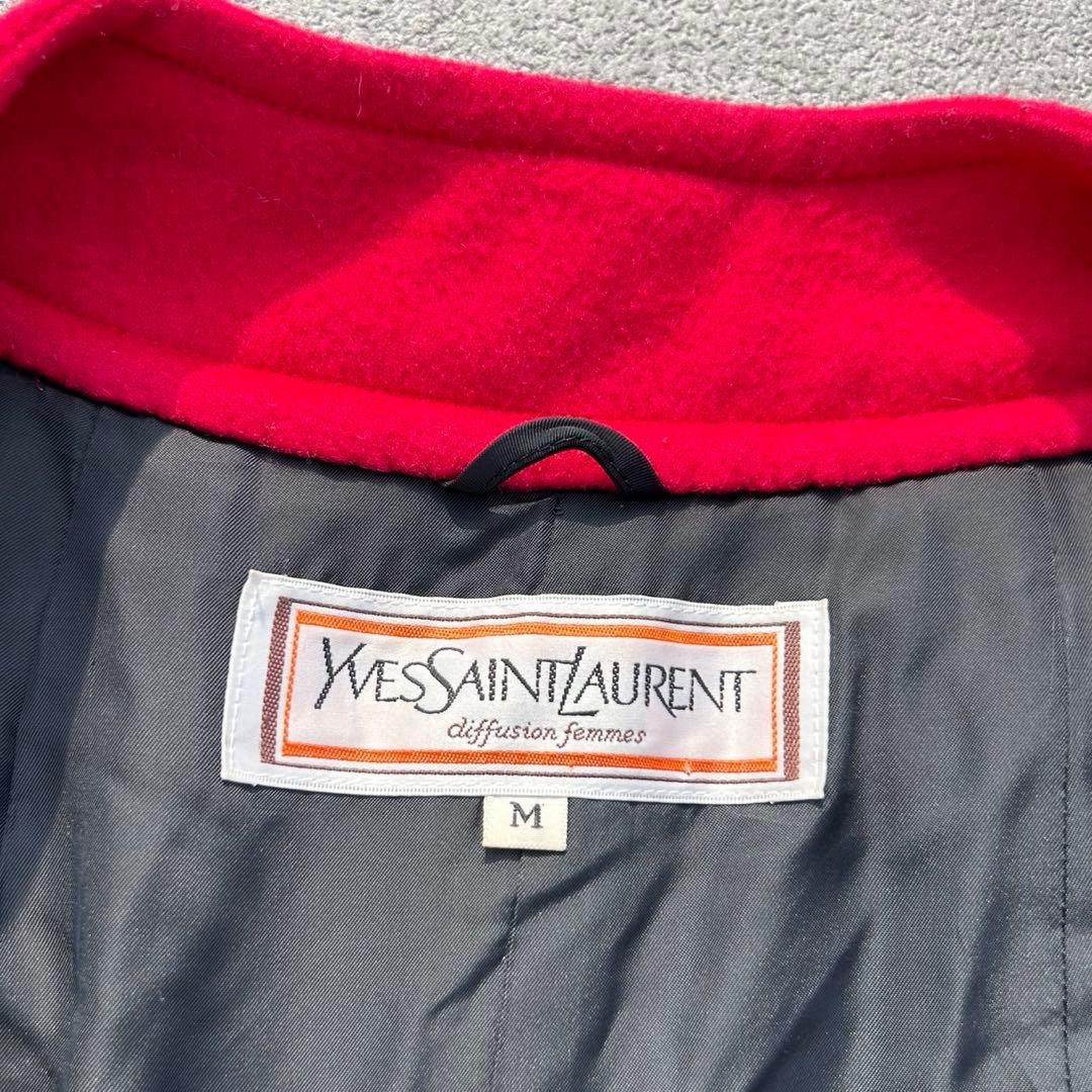 Yves Saint Laurent 90s Vintage Red Wool Pleated Gathered Wide Coat M thumbnail 10