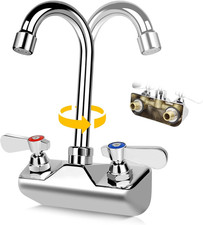 Leak-Free Wall Mount Hand Sink Faucet with Gooseneck Spout  Dual Handles