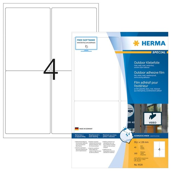 Herma 9539 Outdoor Klebefolie A4 99,1 X 139 Mm Weiß Wetterfeste Folien-Etiketten-image