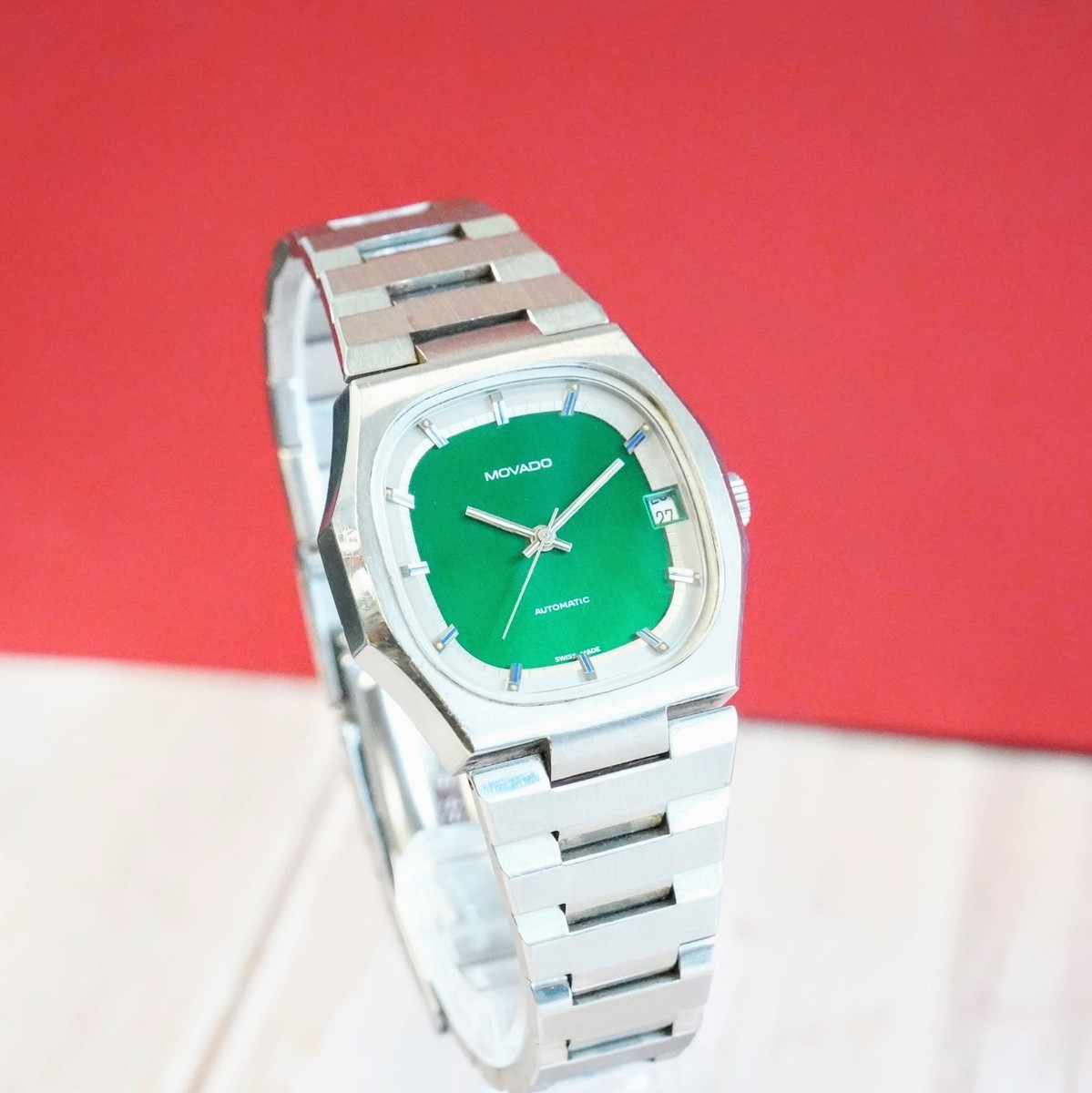 Movado Surf Automatic Watch Zenith 2572PC Date Green Dial 36mm TV