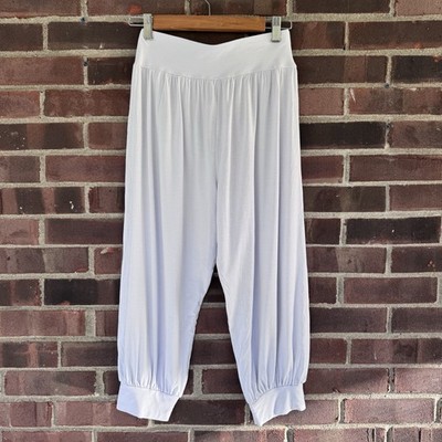 Hoerev White Harem Pants Womens S White Modal Lounge Boho Stretch Elastic Waist