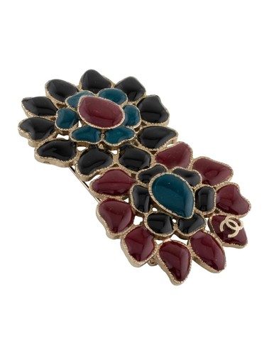 Auth CHANEL Camellia Flower Brooch Dark Brown Satin 