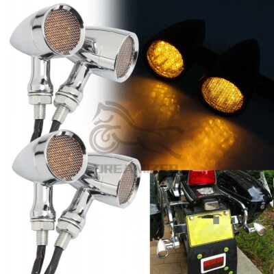JMTBNO 4X Chrome Amber LED Turn Signal Lights For Harley Davidson – Front & Rear, Left & Right