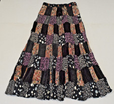 Vintage Maxi Skirt 24 Karat One Size 90s Rayon Patchwork Accordion Crinkle Boho